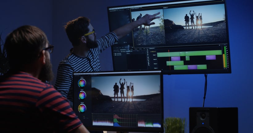 Young man editing video inside the room